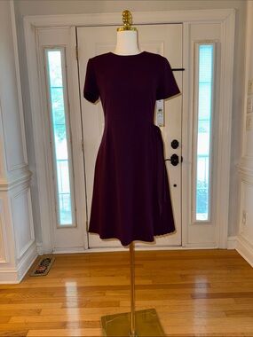 Calvin Klein Short-Sleeve A-Line Midi Dress in Plum